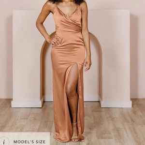 Revelry Rava Satin Dress in Copper